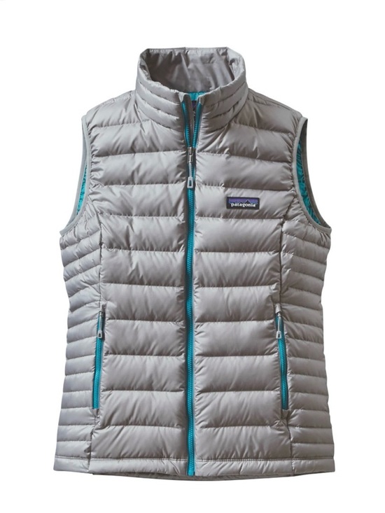 Patagonia Jackets & Blazers - Patagonia Women’s Light Gray Quilted Down Vest with Teal Zippers size M